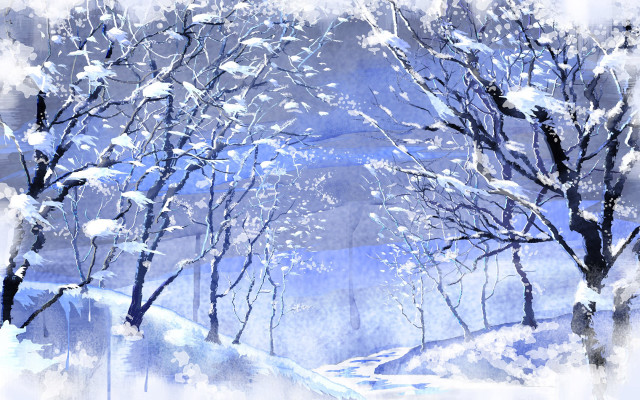 Snowy landscape trees bench foreground #4 free wallpaper - medium preview image