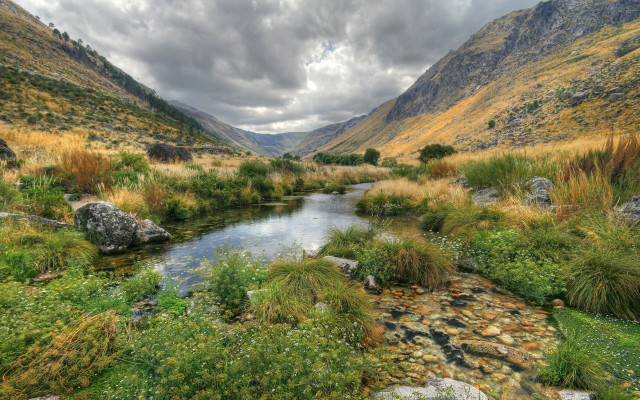 River valley mountains cloudy sky free wallpaper - medium preview image