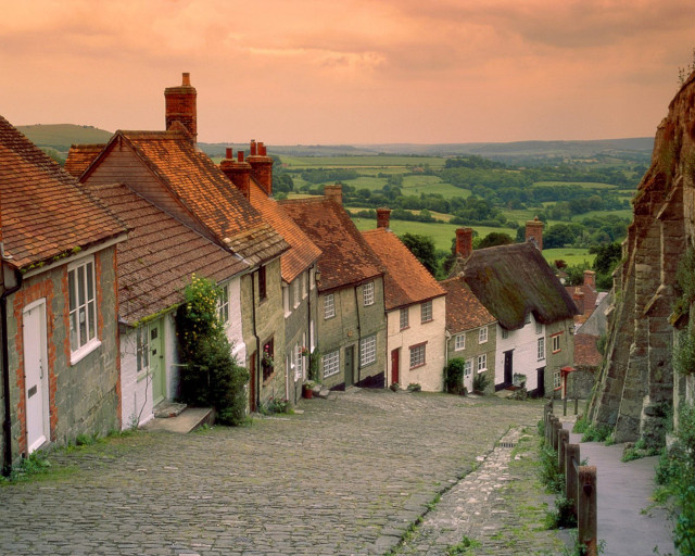 Cobblestone street row houses stone free wallpaper - medium preview image