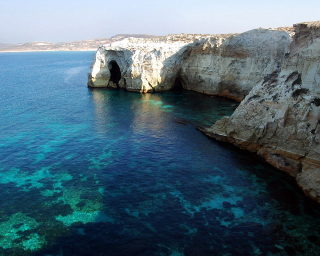 Lake cave boat rocky cliff free wallpaper - medium preview image