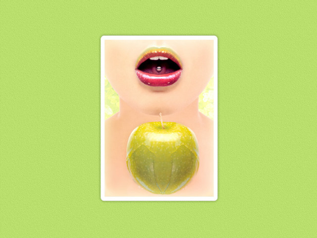 Green apple woman mouth tongue #2 free wallpaper - medium preview image