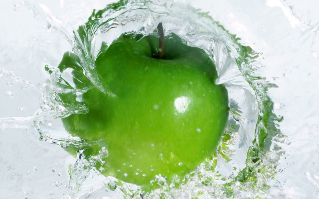 Green apple water splash leaf #3 free wallpaper - medium preview image