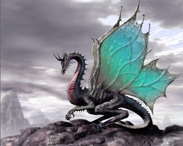 Dragon green wings desert rock free wallpaper - medium preview image