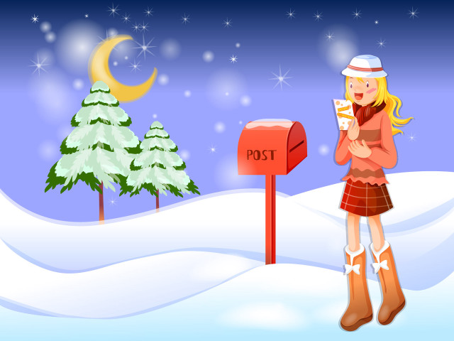 Woman snow mailbox tree crescent free wallpaper - medium preview image