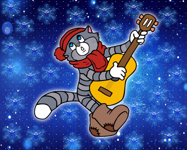 Cartoon cat playing guitar red free wallpaper - medium preview image