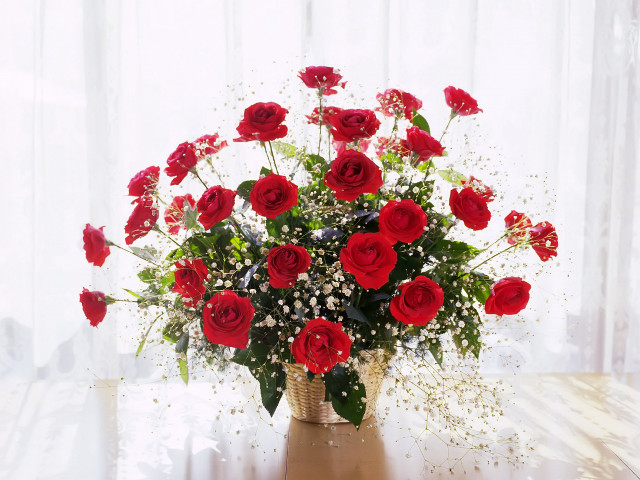 Vase red roses table window #2 free wallpaper - medium preview image