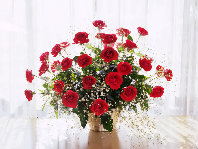 Vase red roses table window free wallpaper - medium preview image