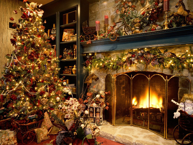 Christmas tree living room fireplace #2 free wallpaper - medium preview image