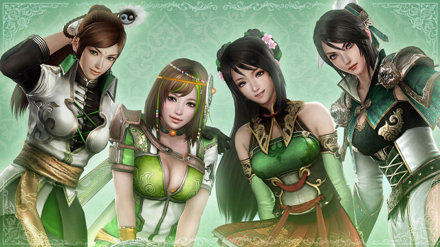 Three women green gold outfits free wallpaper - medium preview image