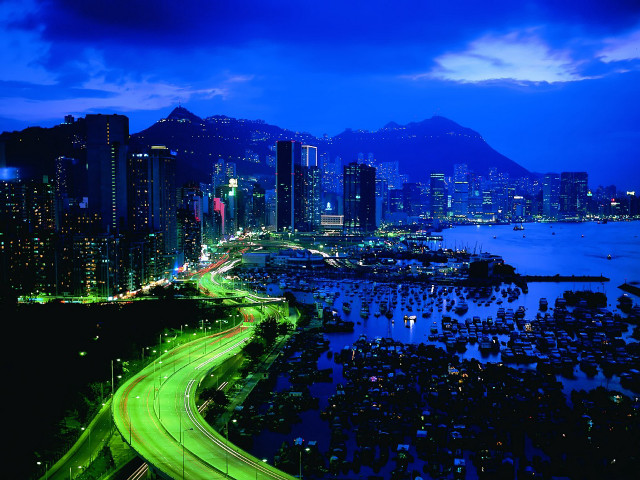 City skyline highway water night #2 free wallpaper - medium preview image