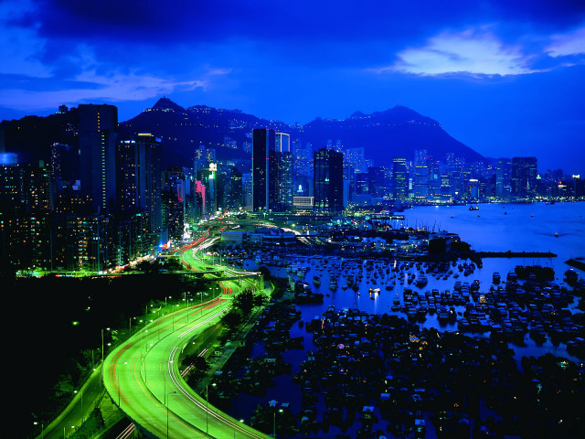 City skyline highway water night #5 free wallpaper - medium preview image