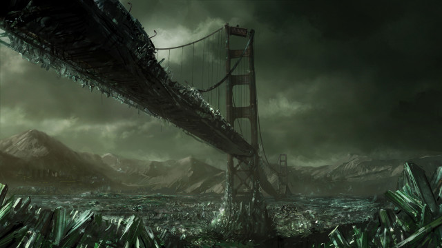 Bridge dark landscape mountains background free wallpaper - medium preview image