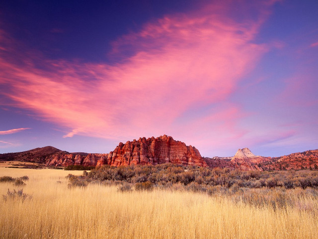 Field mountain pink sky clouds #4 free wallpaper - medium preview image