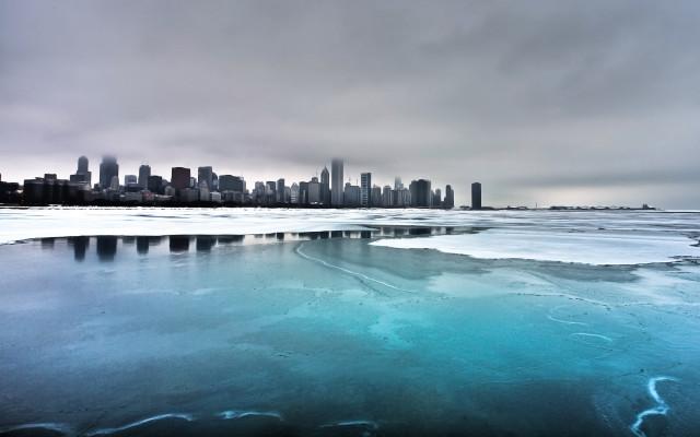 City skyline frozen lake winter free wallpaper - medium preview image