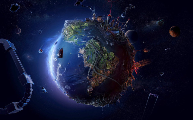 Planet satellite system background foreground free wallpaper - medium preview image