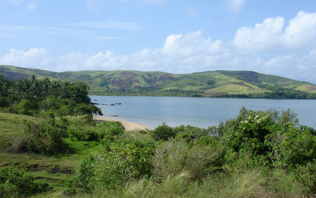 Lake lush hills trees sunny free wallpaper - medium preview image
