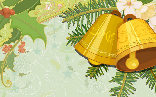 Christmas card bells pine holly #2 free wallpaper - medium preview image