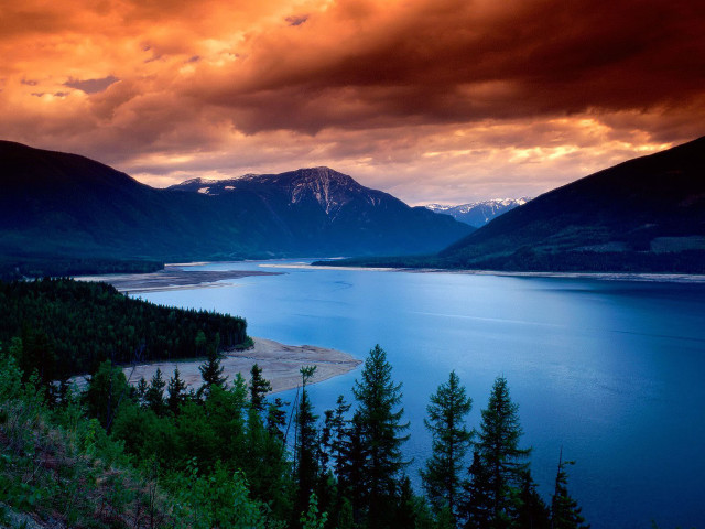 Lake mountains cloudy red sky free wallpaper - medium preview image