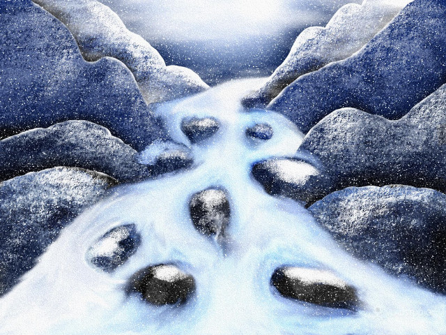 Stream rocks snow sky background free wallpaper - medium preview image