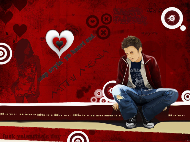 Man sitting floor heart wall #4 free wallpaper - medium preview image