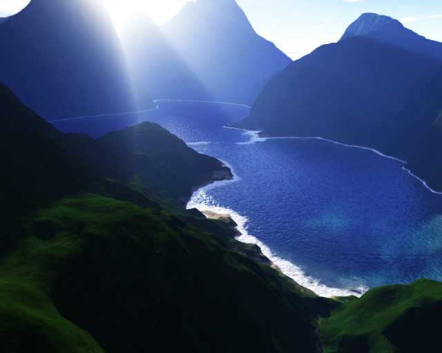 Large body of water mountains free wallpaper - medium preview image