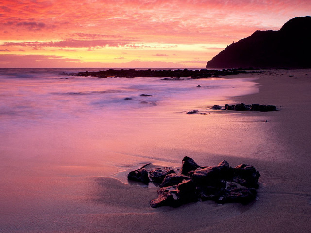 Beach rocks sunset mountain pink free wallpaper - medium preview image