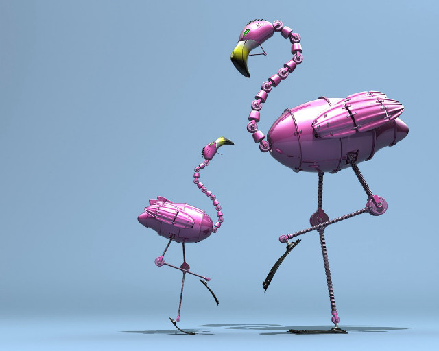 Pink flamingo standing yellow ball free wallpaper - medium preview image