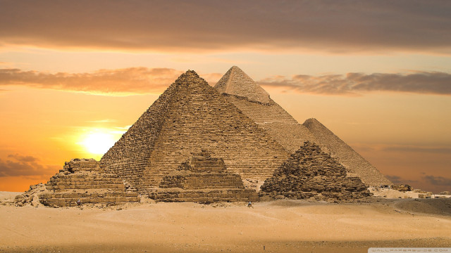 Pyramids sand sunset cloudy sky free wallpaper - medium preview image
