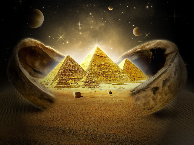 Desert pyramids moon planets night free wallpaper - medium preview image