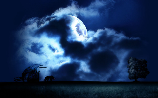 Full moon cloud sky tree free wallpaper - medium preview image
