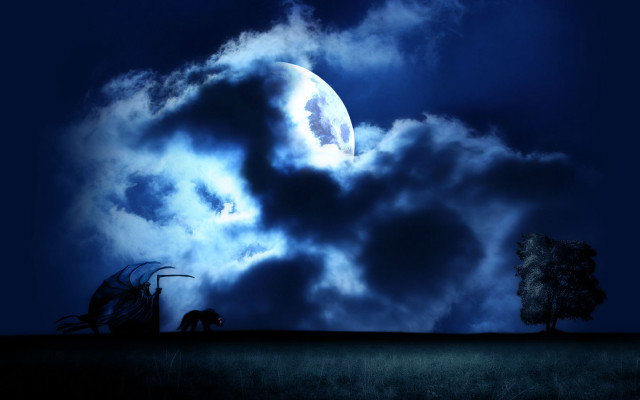 Full moon cloud sky tree #2 free wallpaper - medium preview image