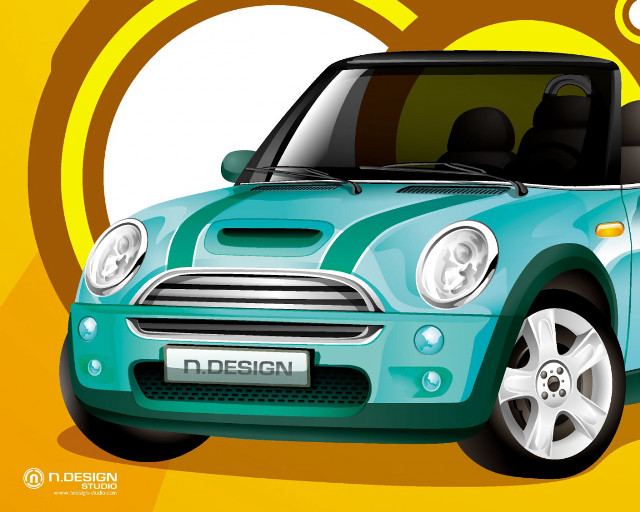 Small blue car yellow background free wallpaper - medium preview image