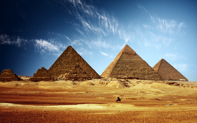 Pyramids desert blue sky clouds free wallpaper - medium preview image