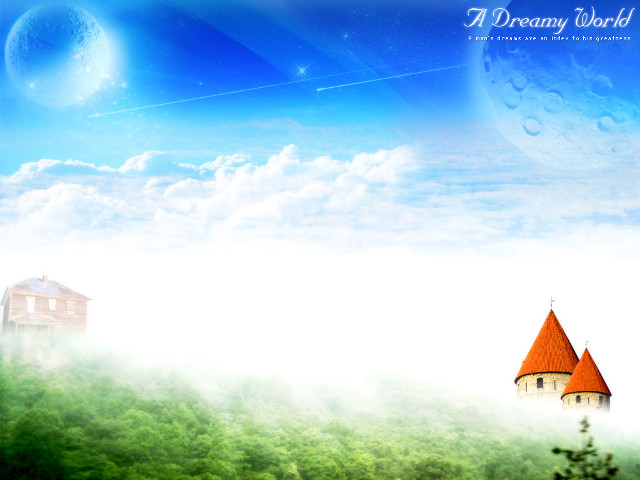 Castle sky moon planet painting free wallpaper - medium preview image