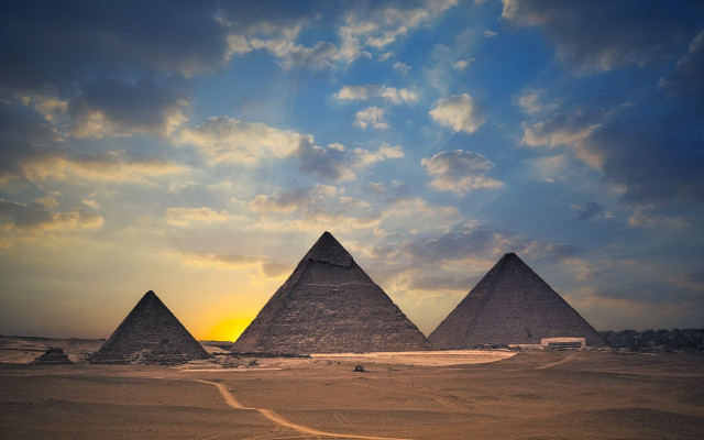 Three pyramids desert sunset clouds free wallpaper - medium preview image