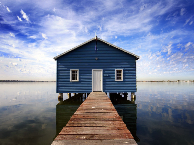 Blue house pier water dock #3 free wallpaper - medium preview image
