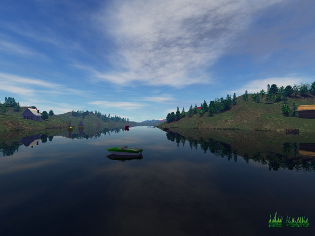 Boat lake mountains trees cloudy free wallpaper - medium preview image