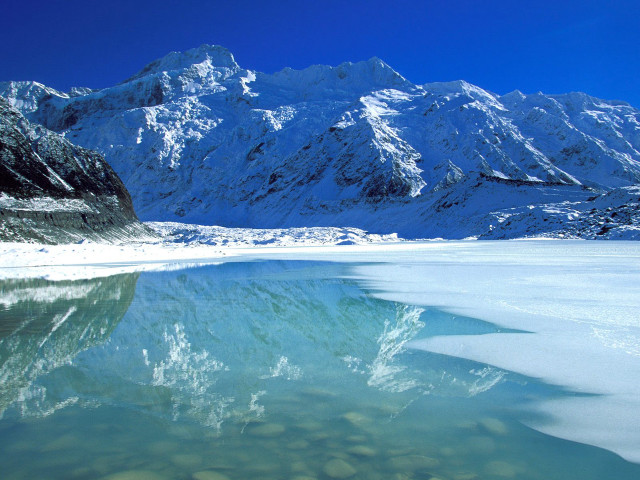 Mountain range lake snow background free wallpaper - medium preview image