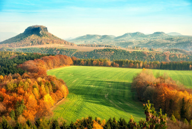 Green field trees mountains blue #2 free wallpaper - medium preview image