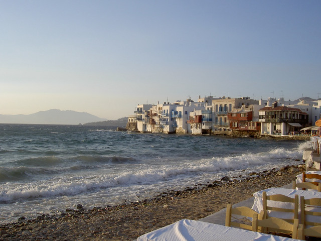Beach buildings water waves background free wallpaper - medium preview image