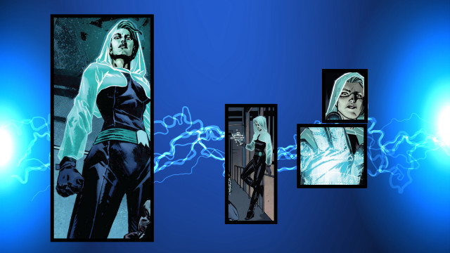 Woman black outfit blue background free wallpaper - medium preview image