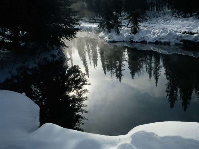 River snow trees forest sun #2 free wallpaper - medium preview image