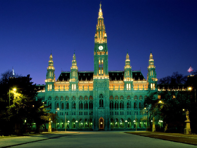 Large building clock tower nighttime free wallpaper - medium preview image