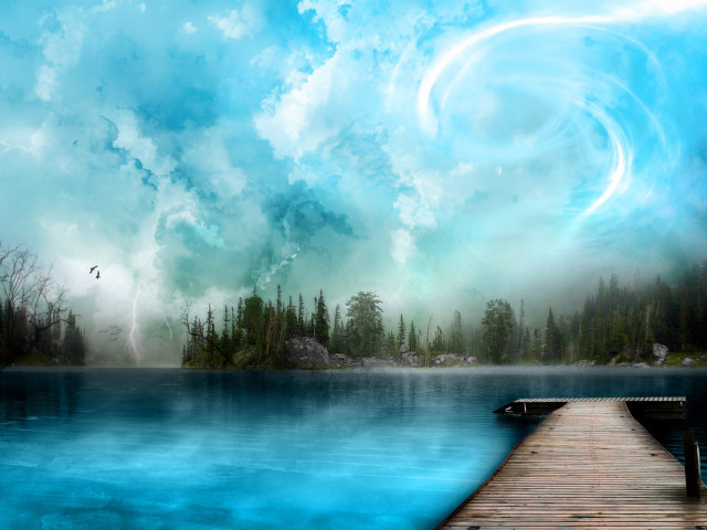 Dock lake sky bird flying #2 free wallpaper - medium preview image