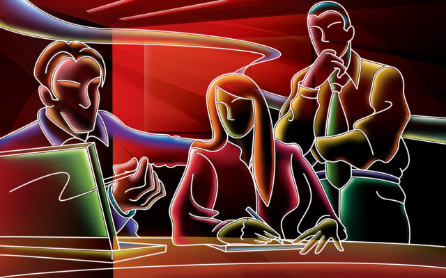 Man woman sitting table laptop #2 free wallpaper - medium preview image
