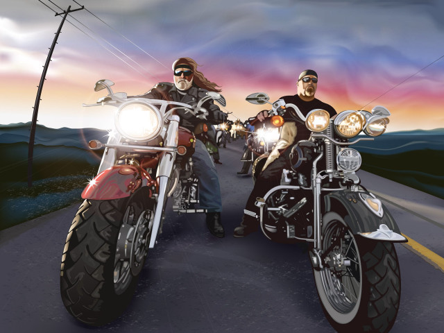 Men motorcycles road forest sunset #2 free wallpaper - medium preview image