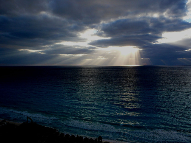 Sunbeam clouds ocean beach waves #2 free wallpaper - medium preview image