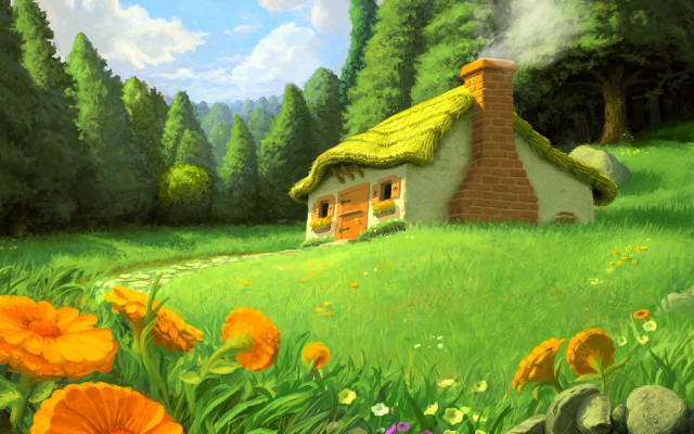 House field flowers trees stream #7 free wallpaper - medium preview image
