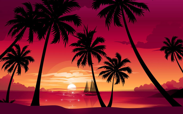 Sunset palm trees sailboat water #3 free wallpaper - medium preview image