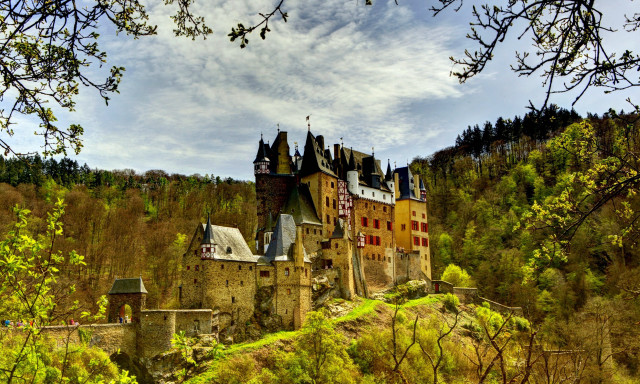 Castle clock tower forest trees free wallpaper - medium preview image